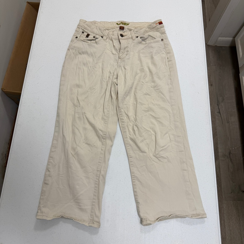 Worn Jeans Womens 6 Beige Khaki Wide‎ Leg Cropped Pants Stretch Twill Y2K